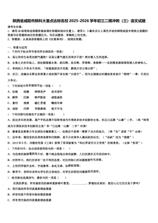 陕西省咸阳市陕科大重点达标名校2025-2026学年初三二模冲刺（三）语文试题含解析