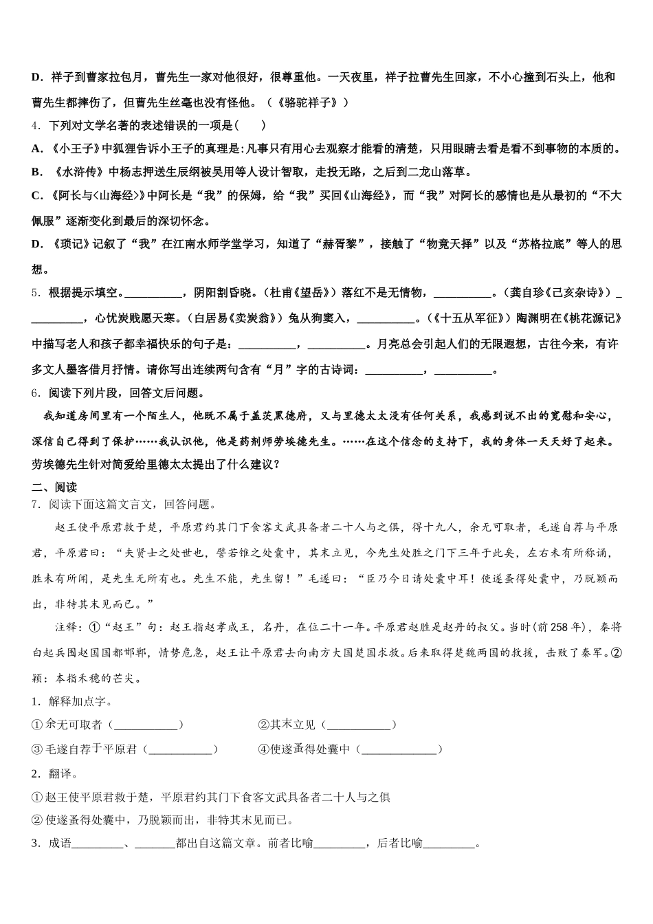 陕西省合阳县2026年名师考前20天终极攻略（二）语文试题试卷含解析_第2页