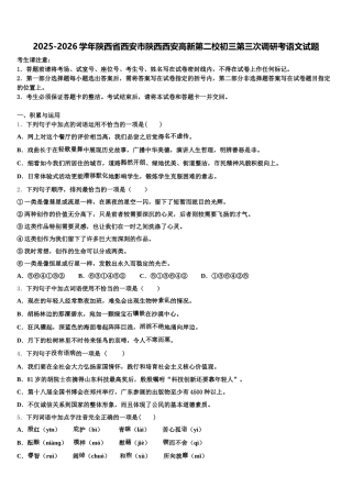 2025-2026学年陕西省西安市陕西西安高新第二校初三第三次调研考语文试题含解析