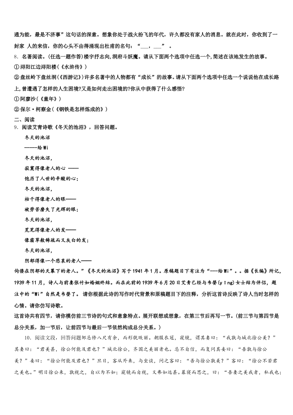 浙江省嘉兴市海宁市第一市级名校2026届初三下学期第三周测试语文试题含解析_第3页