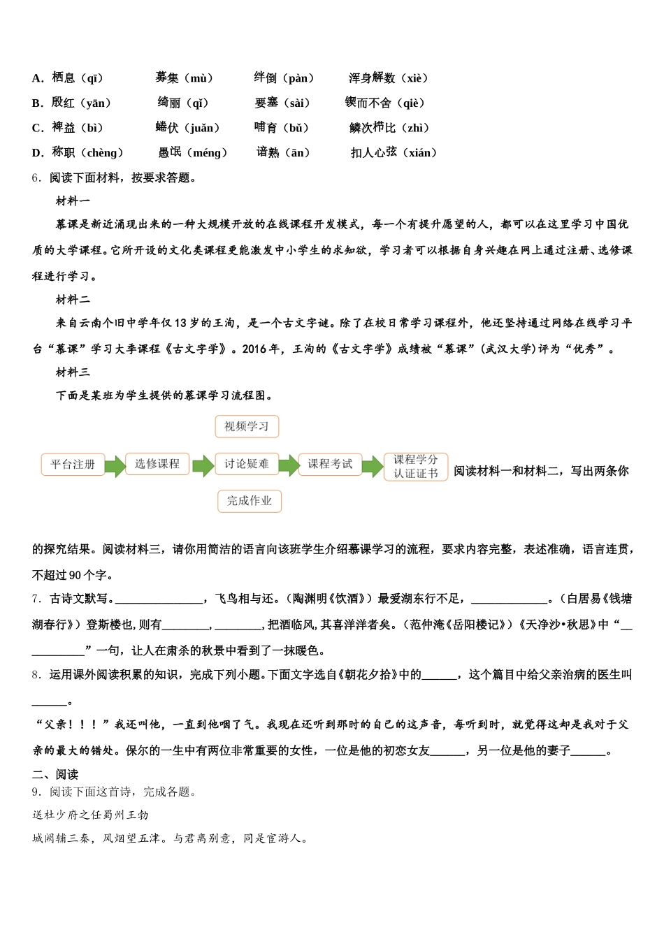 2026年浙江省瑞安市滨江中学初三全国冲刺考（五）（全国I卷）语文试题含解析_第2页
