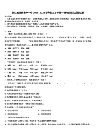 浙江省湖州市十一中2025-2026学年初三下学期一模考试语文试题试卷含解析