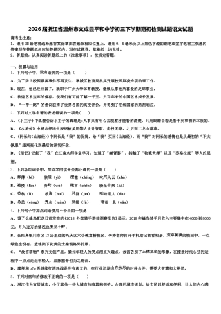 2026届浙江省温州市文成县平和中学初三下学期期初检测试题语文试题含解析