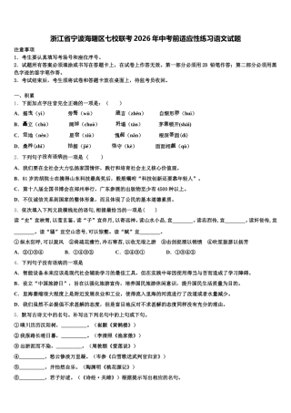 浙江省宁波海曙区七校联考2026年中考前适应性练习语文试题含解析