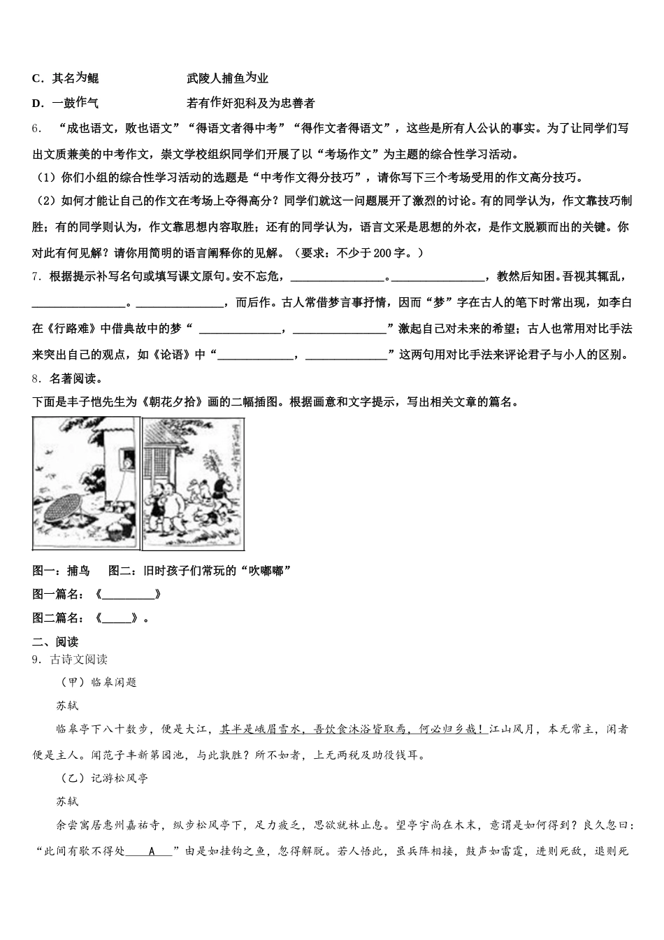 2025-2026学年浙江省金华市东阳市东阳中学高频错题卷（十一）语文试题含解析_第2页