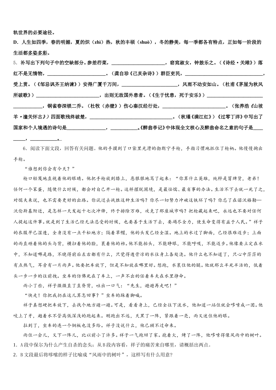 2026届新疆乌鲁木齐第六十六中学初三第一套原创猜题（新课标I）语文试题含解析_第2页