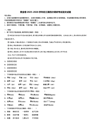 黄金卷2025-2026学年初三第四次调研考试语文试题含解析
