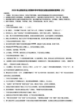 2026年山西省农业大附属中学中考语文试题全真模拟密押卷（六）含解析