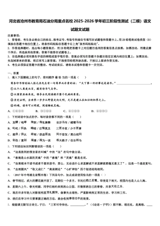 河北省沧州市教育局石油分局重点名校2025-2026学年初三阶段性测试（二模）语文试题文试题含解析
