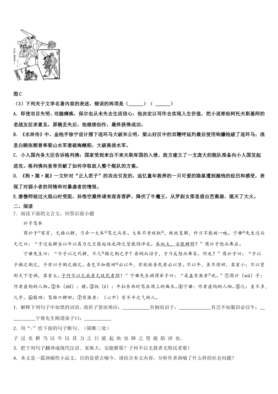 2026年河北省秦皇岛市市级名校初三第二学期期末调研测试语文试题试卷含解析_第3页