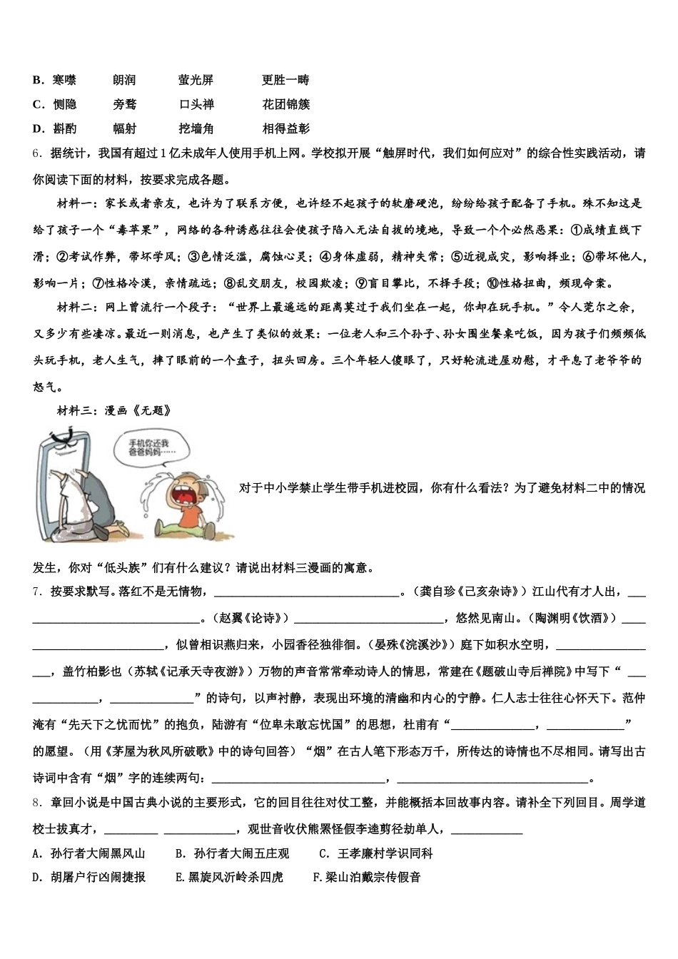 2026届河北省沧州市孟村回族自治县初三第三次教学质量检测试题考试语文试题含解析_第2页