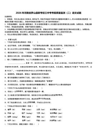 2026年河南省罗山县联考初三中考考前质量监测（二）语文试题含解析