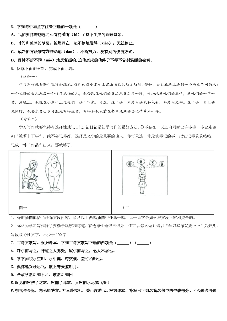 河南省洛阳洛宁县联考2026届下期初三第三次质量考评语文试题含解析_第2页