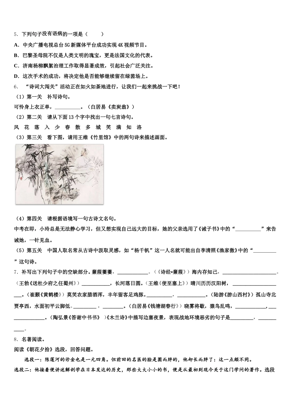 2025-2026学年河南省洛阳四十五中市级名校（初三一模理）语文试题检测试题试卷含解析_第2页