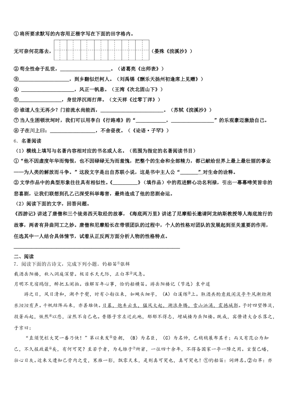 河南周口地区洪山乡联合校2025-2026学年初三冲刺模拟考试（5月）语文试题含解析_第2页