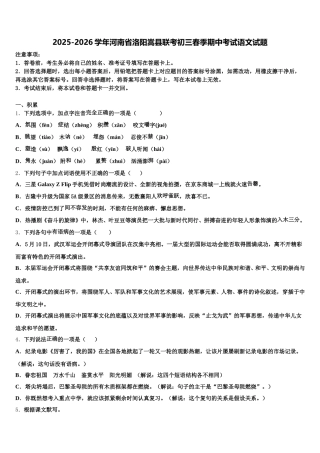 2025-2026学年河南省洛阳嵩县联考初三春季期中考试语文试题含解析