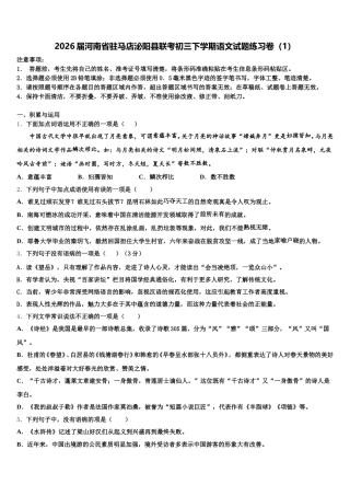 2026届河南省驻马店泌阳县联考初三下学期语文试题练习卷（1）含解析