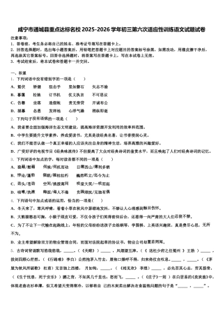 咸宁市通城县重点达标名校2025-2026学年初三第六次适应性训练语文试题试卷含解析