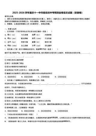 2025-2026学年重庆十一中市级名校中考预测金卷语文试题（安徽卷）含解析