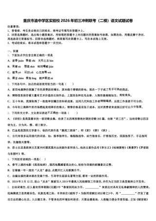 重庆市渝中学区实验校2026年初三冲刺联考（二模）语文试题试卷含解析