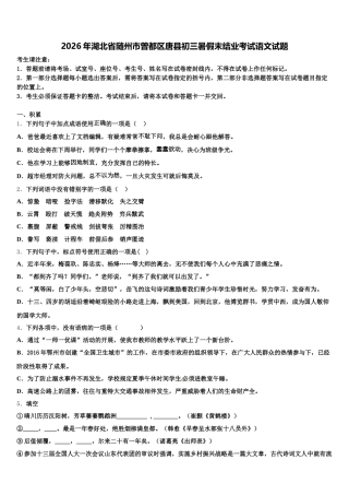 2026年湖北省随州市曾都区唐县初三暑假末结业考试语文试题含解析