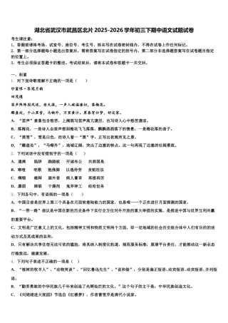 湖北省武汉市武昌区北片2025-2026学年初三下期中语文试题试卷含解析
