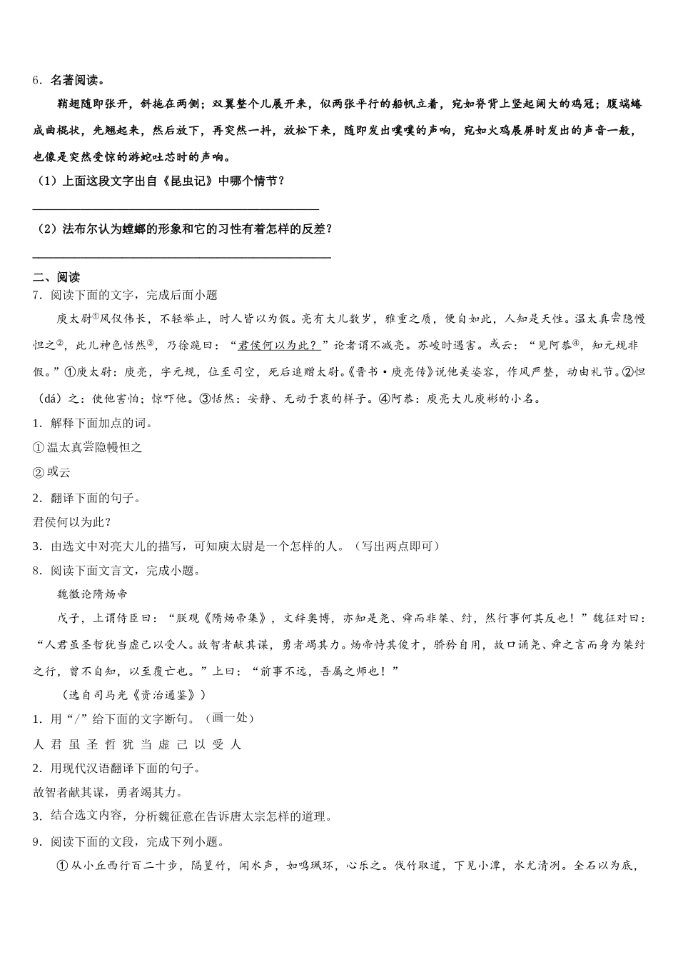 湖北省武汉市第六中学2025-2026学年初三第二学期第二次月考试卷语文试题含解析_第2页