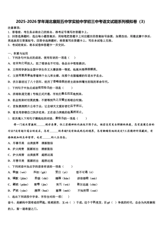 2025-2026学年湖北襄阳五中学实验中学初三中考语文试题系列模拟卷（3）含解析