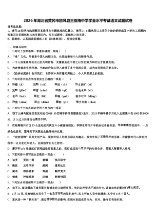 2026年湖北省黄冈市团风县王亚南中学学业水平考试语文试题试卷含解析