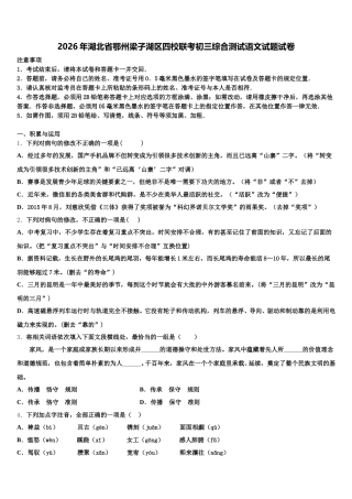 2026年湖北省鄂州梁子湖区四校联考初三综合测试语文试题试卷含解析
