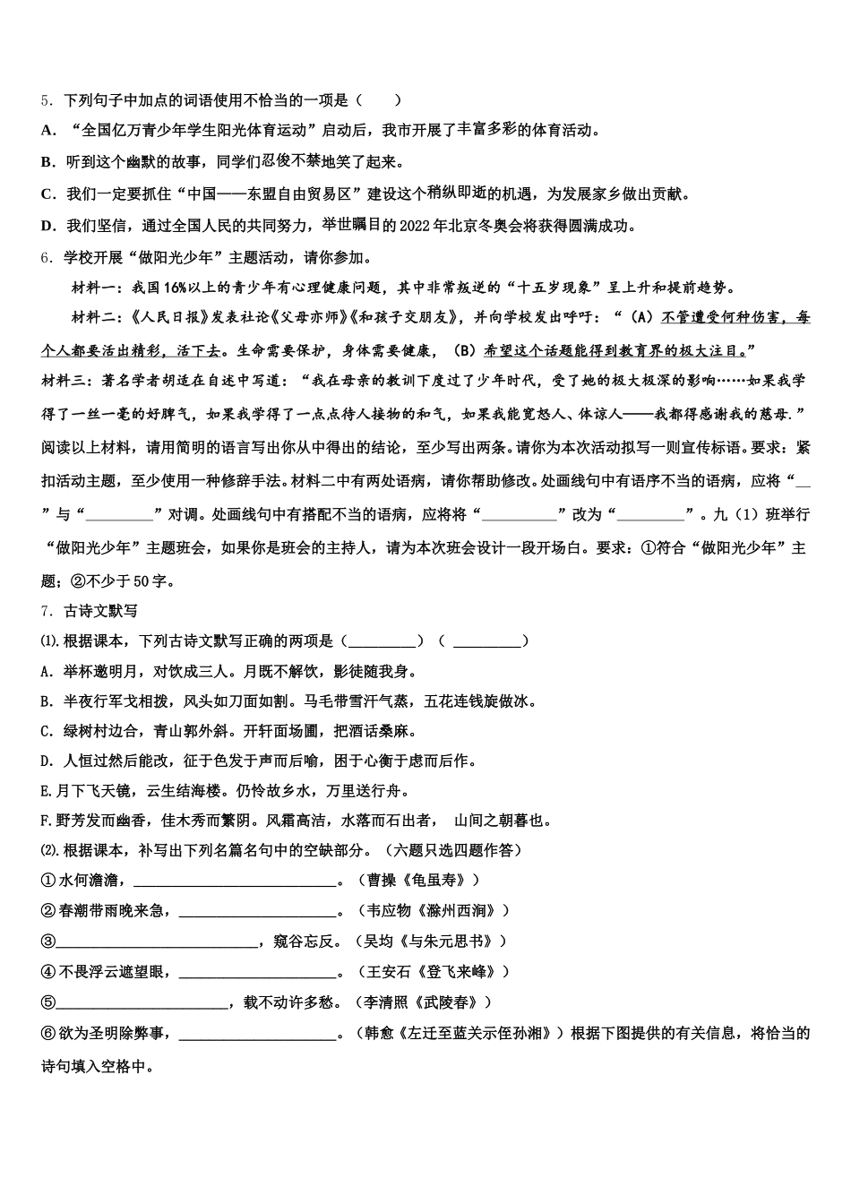 2025-2026学年湖北省武汉二中学、广雅中学中考语文试题命题比赛模拟试卷（11）含解析_第2页