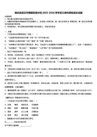 湖北省武汉市黄陂区部分校2025-2026学年初三单科质检语文试题含解析
