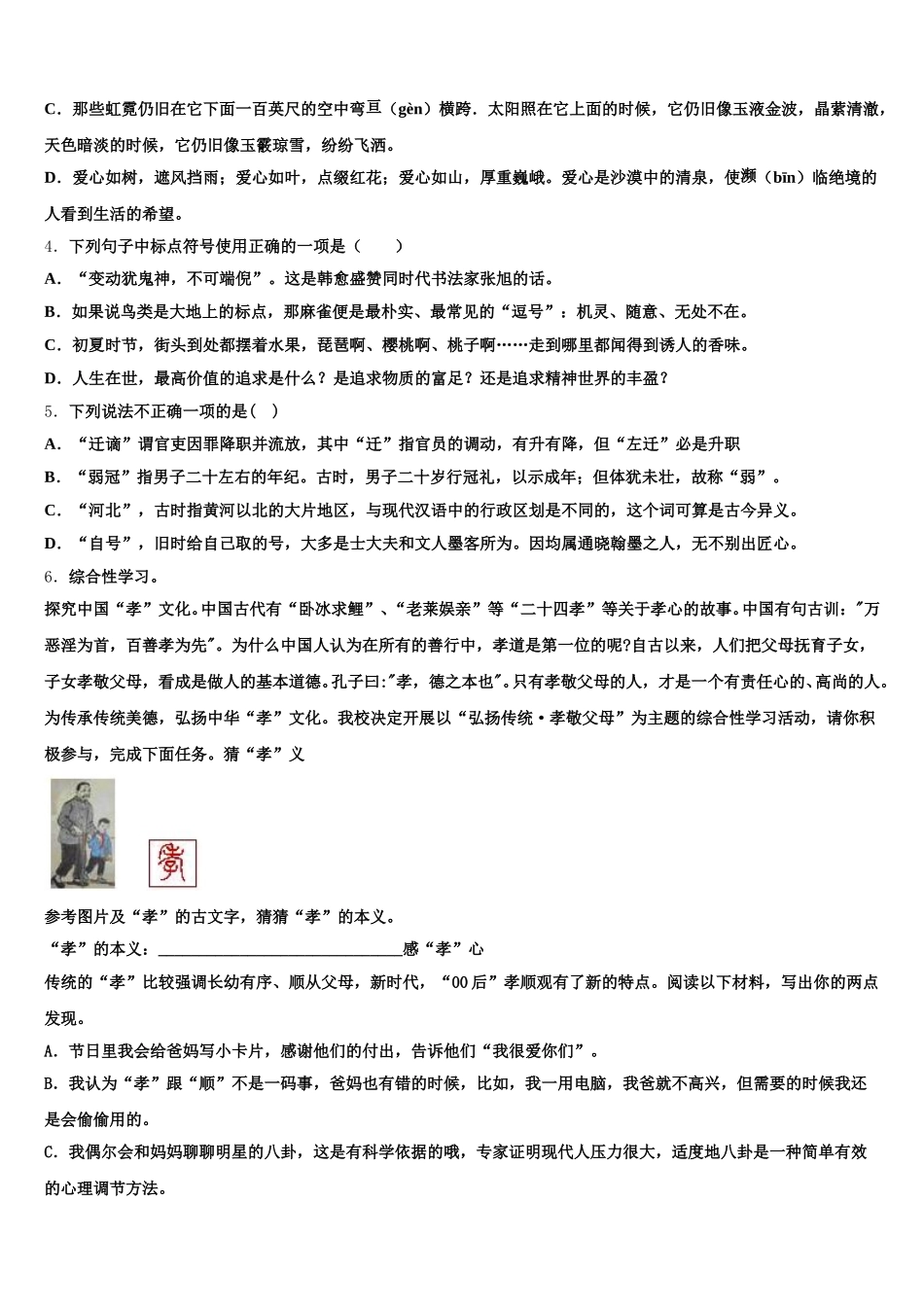 2025-2026学年湖北省宜昌市当阳市重点中学初三第一次中考模拟统一考试（语文试题文）试题含解析_第2页