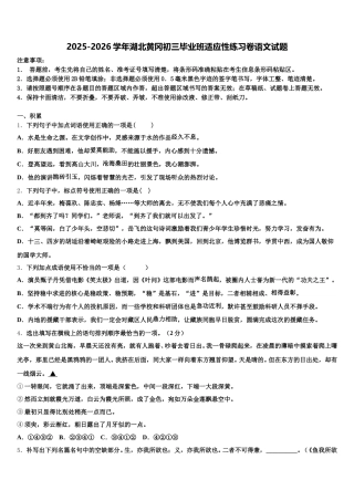 2025-2026学年湖北黄冈初三毕业班适应性练习卷语文试题含解析