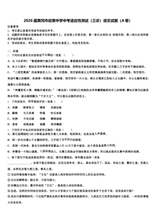 2026届黄冈市启黄中学中考适应性测试（三诊）语文试题（A卷）含解析