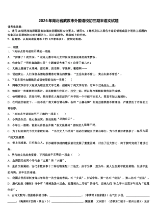 2026年湖北省武汉市外国语校初三期末语文试题含解析