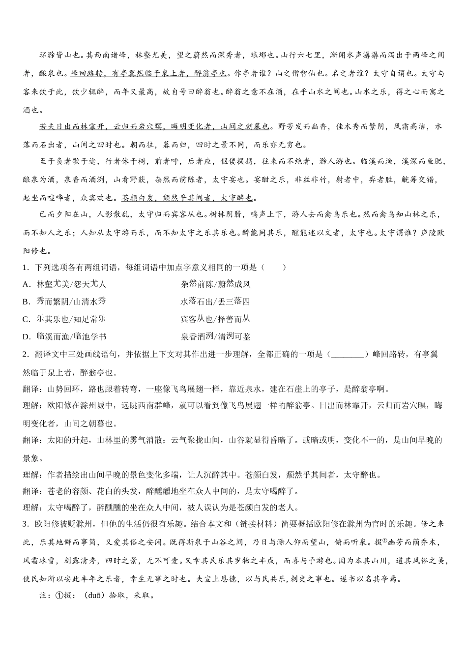 2026年湖北省武汉市光谷实验等四校初三下学期阶段性测试（四）语文试题含解析_第3页