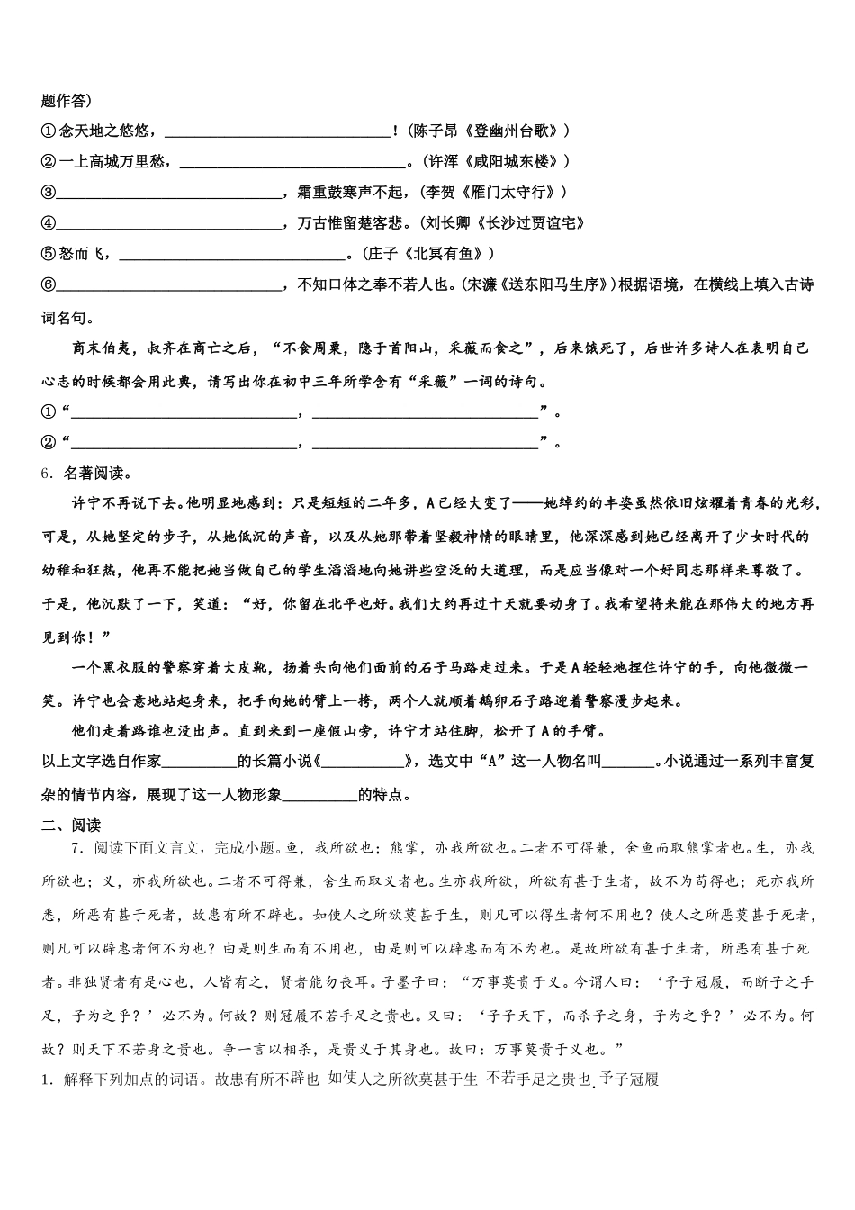 2026届湖北省孝感市永新中学初三下第一次检测试题考试语文试题含解析_第2页