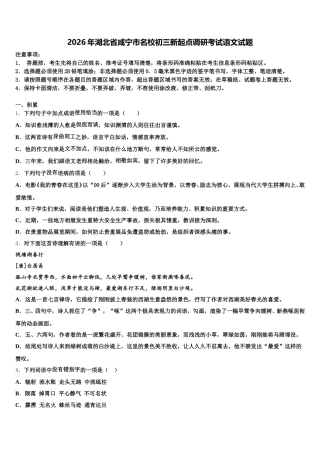 2026年湖北省咸宁市名校初三新起点调研考试语文试题含解析