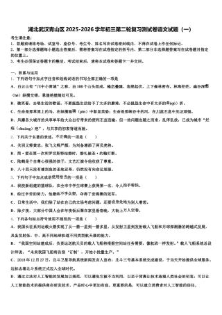 湖北武汉青山区2025-2026学年初三第二轮复习测试卷语文试题（一）含解析