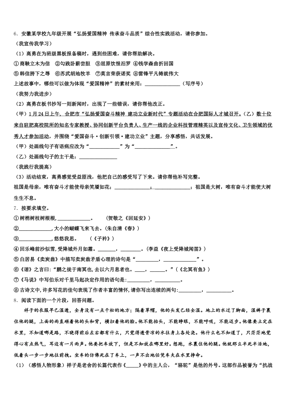 2026年湖北省襄樊市名校普通高中毕业班质量检查语文试题含解析_第2页