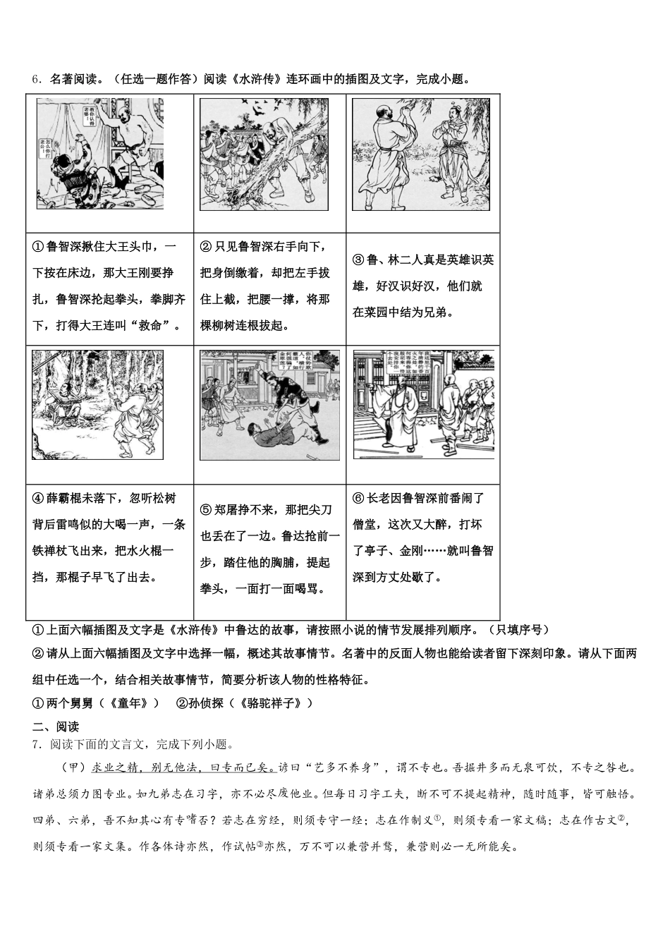 武汉六中学2025-2026学年初三下学期寒假验收考试语文试题含解析_第2页