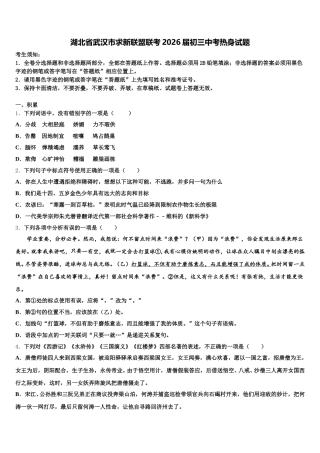 湖北省武汉市求新联盟联考2026届初三中考热身试题含解析
