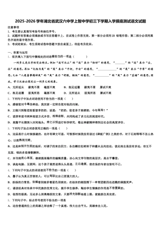 2025-2026学年湖北省武汉六中学上智中学初三下学期入学摸底测试语文试题含解析
