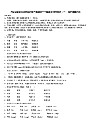 2026届湖北省武汉市第六中学初三下学期阶段性测试（三）语文试题试卷含解析