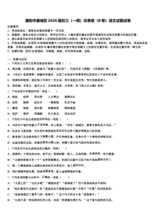 襄阳市襄城区2026届初三（一模）仿真卷（B卷）语文试题试卷含解析