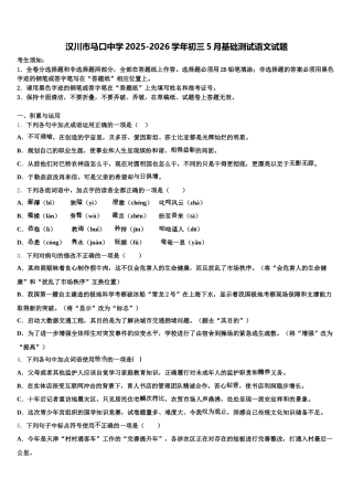汉川市马口中学2025-2026学年初三5月基础测试语文试题含解析