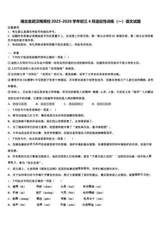 湖北省武汉梅苑校2025-2026学年初三4月适应性训练（一）语文试题含解析