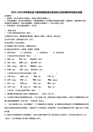 2025-2026学年湖北省十堰市郧阳区重点名校初三综合模拟考试语文试题含解析