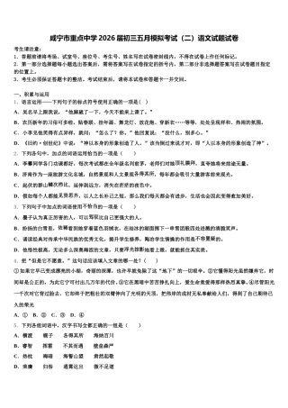 咸宁市重点中学2026届初三五月模拟考试（二）语文试题试卷含解析